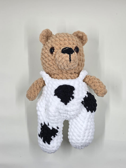 🐻 Crochet Bear Plush with Cow Overalls